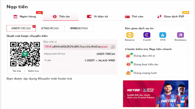 Mức nạp và các phương thức nạp của Net88